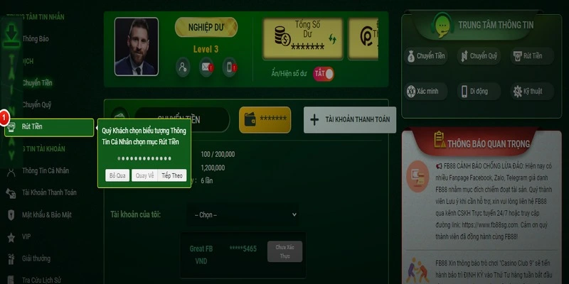 FB88 18 Thao tác rút tiền nhanh chóng tại FB88 chỉ bằng một vài cú nhấp chuột